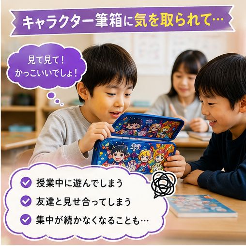 キャラクターのついた筆箱を気にしてしまう子ども