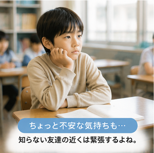 席替えで不安そうな表情の男の子