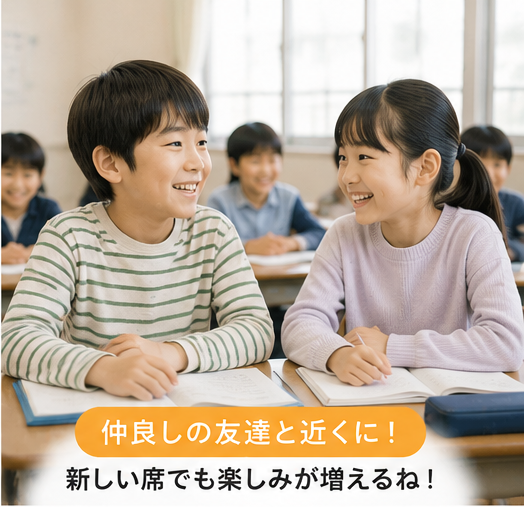 席替え後に笑顔で話す子どもたち
