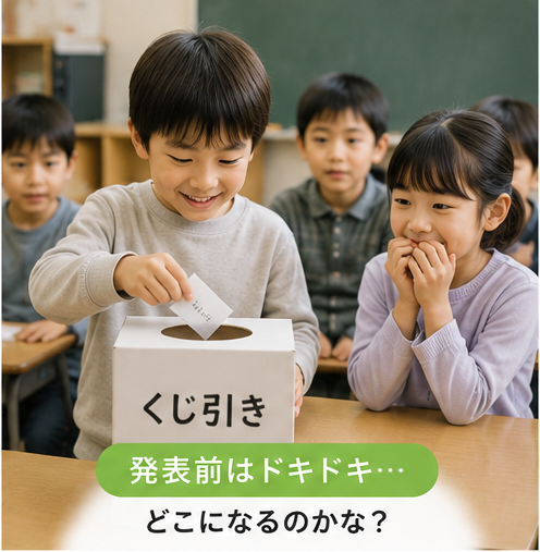 黒板に貼られた席替え表を確認する子どもたち